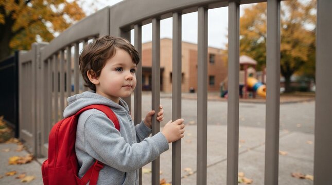 Child looking through school gate