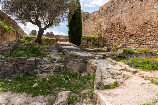 Scenographic view in the marvelous Xativa Castle, Province of Valencia, Spain.