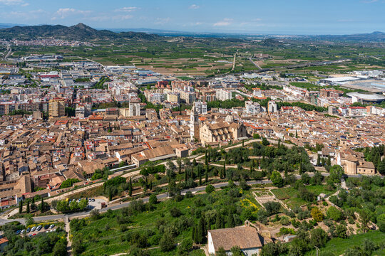Panoramic view from the marvelous Xativa Castle, Province of Valencia, Spain.