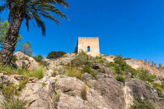 Scenographic view in the marvelous Xativa Castle, Province of Valencia, Spain.