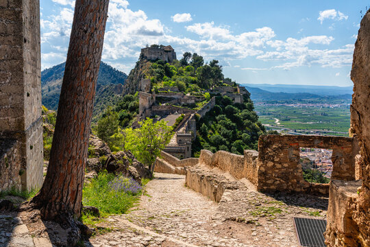Scenographic view in the marvelous Xativa Castle, Province of Valencia, Spain.