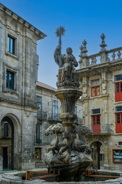 Fontaine des Chevaux, Place de Plater&iacute;as, Santiago de Compostela, A Coru&ntilde;a, Espagnne