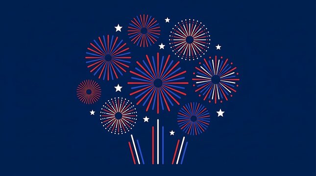 Colorful fireworks display with stars celebrating festive holiday night