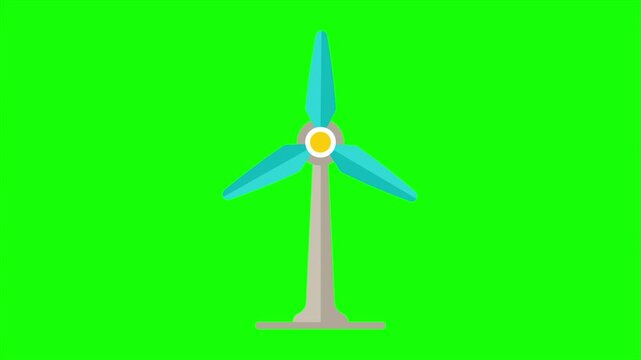 Looping Animated Blue Wind Turbine Concept On Green Screen Background
