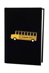 Black notebook with yellow school bus icon on transparent background © S_Chatcharin