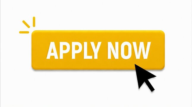 Bright yellow apply now button with cursor click effect