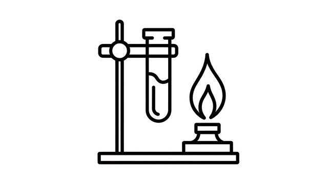 Test tube in a stand with a bunsen burner flame icon