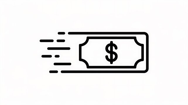 Fast moving dollar bill icon with motion speed lines