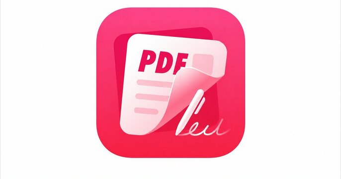 Modern pdf file icon with signature on pink background