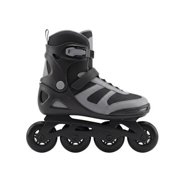 Black inline skate with four wheels isolated PNG cutout side view