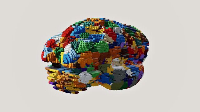 Colorful Toy Brick Brain Sculpture in Multiple Angles
