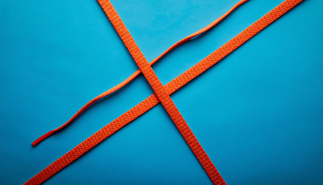 Red Ribbon Bow on Blue Background for Christmas, Valentine, Love, Gift Wrapping and Celebration Decoration Isolated as a Colorful Decorative Object