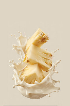 Levitating Pineapple Pieces with Milk Splash
