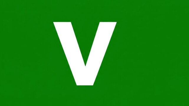 A video showcasing a large white letter V on a green background for corporate branding and marketing purposes