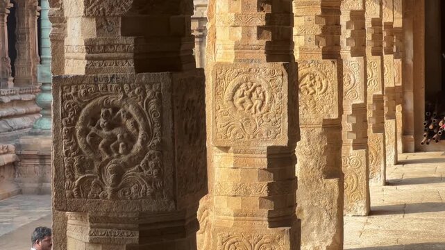 the popular Hindu Airavatesvara Temple, a UNESCO World Heritage site in Tamil Nadu, India, is a masterpiece of Chola architecture. Built in the 12th century.