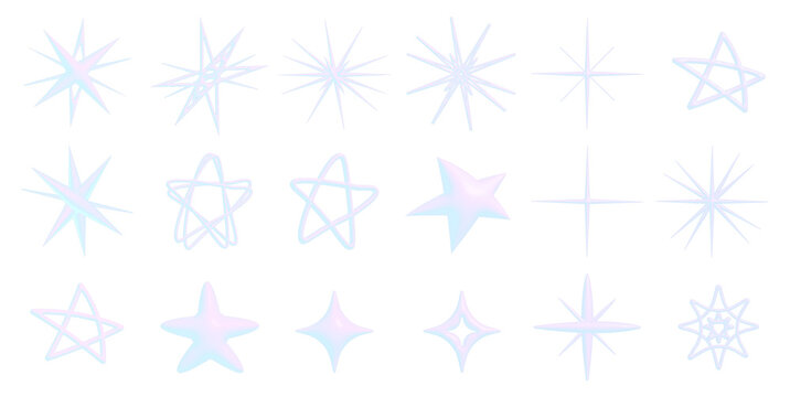 light icon, 3d sparkle, geometric star icon in penrose wireframe style, design asset collection, sharp light-burst shape, plump star, unique star design, light shape, set of star shapes 2