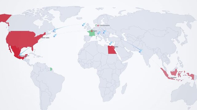 Insulin Export Routes on Light Map, Denmark France to World Diabetes Care Animated Pharma Motion Graphics Seamless Loop, 4K