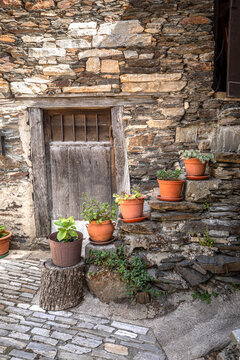 Staircase flower pots in the picturesque village of Pe&ntilde;alba de Santiago, Le&oacute;n, Spain