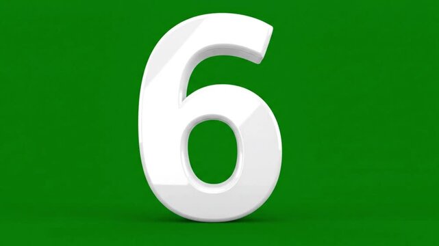 A large white number six on a green background in a video showcasing numerical values