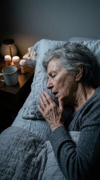 Elderly Woman Sleeping Peacefully In Bed With Soft Lighting