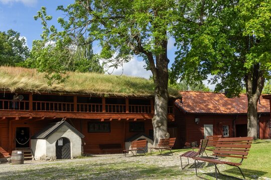 Wadk&ouml;ping open-air museum historic wooden buildings with grass roof
