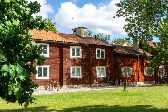Wadk&ouml;ping historic red wooden houses, &Ouml;rebro open-air museum