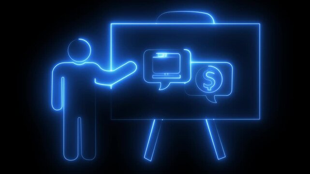 Neon business presentation animation: digital marketing and financial growth strategy