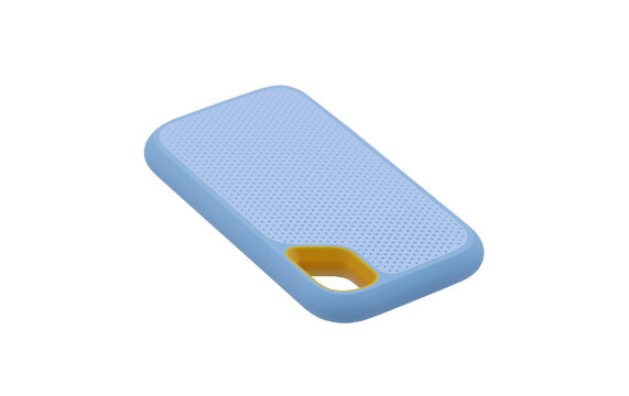 Blue external USB data storage device on transparent background (PNG File)