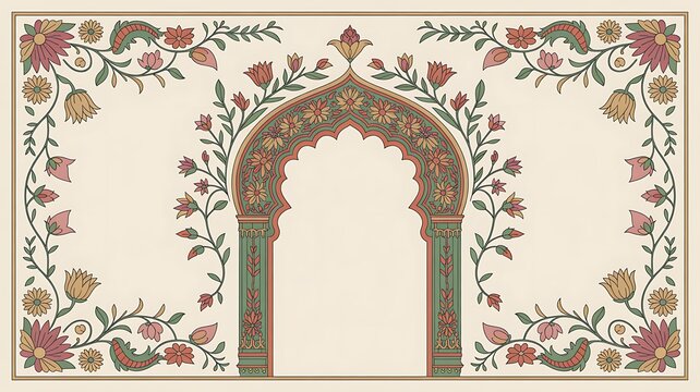 Traditional Mughal Wedding Card Design, Invitation template
