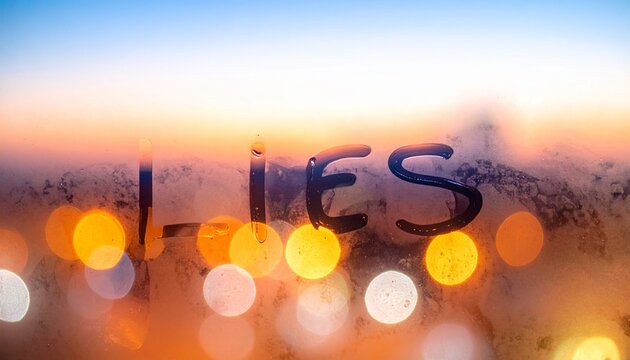 Misted Glass Lies Typography with Blurred Lights for Deception Branding, Emotional Storytelling, and Hidden Truth Visual Design