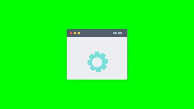 Animated Browser Window with Spinning Gear Icon on Green Screen.
