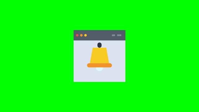 Animated Notification Bell Icon Ringing in a Browser Window on a Green Screen.