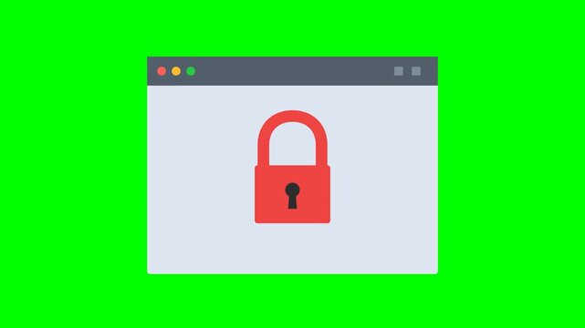 Secure Browser Window with Red Padlock on Green Screen for Digital Security.