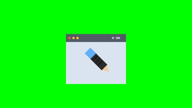 Pencil Icon on Browser Window with Green Screen Background.