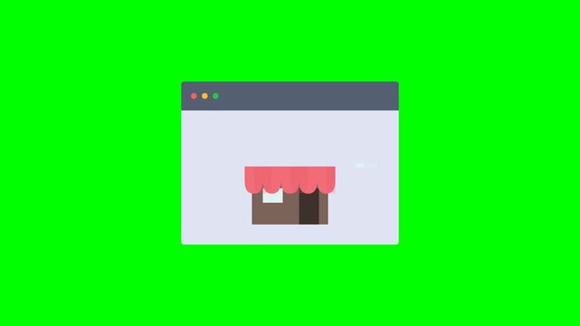 Online Storefront Icon Animation on Green Screen for E-commerce and Digital Business Concepts.