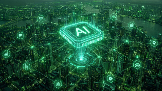 Artificial intelligence chip connecting smart city infrastructure digitally