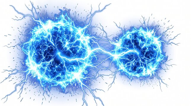 PNG image of luminous blue electric energy balls showing intense lightning discharges and glowing plasma effects on a white background