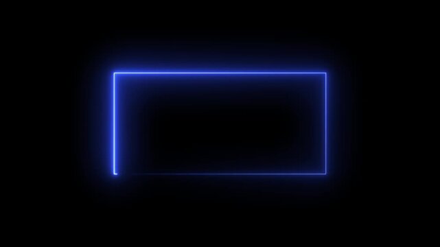Blue neon rectangle frame loop animation. Rectangular glowing frame with moving line. neon shape line animation. Futuristic light effect for overlay element.