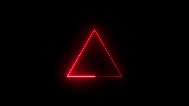 Triangle Red Glowing Neon Lights Line Abstract Banner Wallpaper Background Template. Animation of neon glowing triangle shape frame concept. 4k video