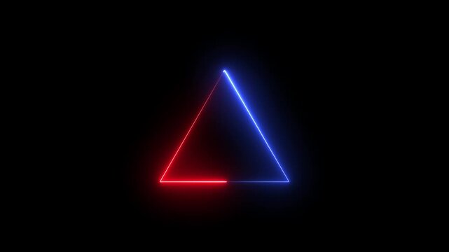 Triangle Blue Glowing Neon Lights Line Abstract Banner Wallpaper Background Template. Animation of neon glowing triangle shape frame concept. 4k video
