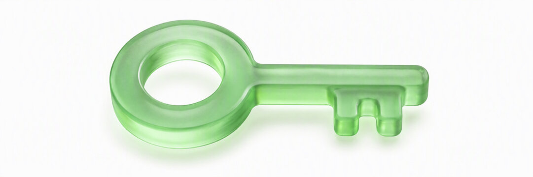 Green translucent plastic key isolated on white background