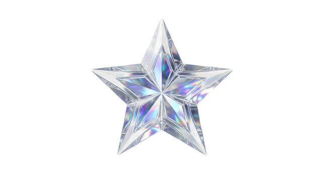 Sparkling faceted crystal star figurine isolated on white background