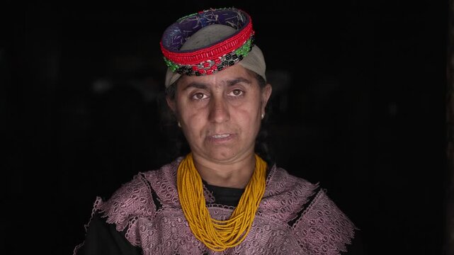Portrait of Kalashi Woman making Household. Kalash People, Bumburet Valley, Chitral, Pakistan. Indigenous remoted Nation
