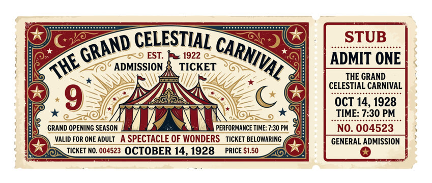 Vintage Celestial Carnival Admission Ticket - Grand Opening 1922