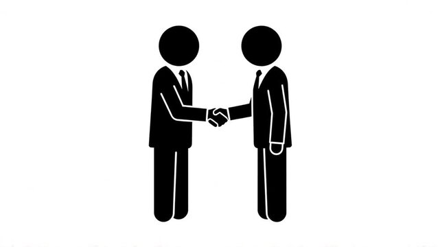 Animated Stick Figures Shaking Hands Business Agreement Partnership Concept