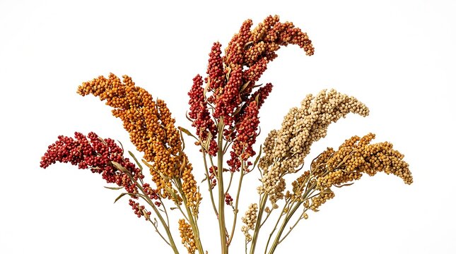 Colorful quinoa seed heads isolated on white background