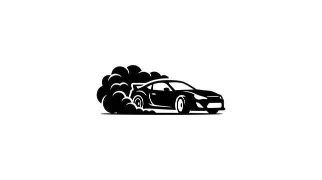 Sports car doing a burnout with heavy tire smoke, racing and automotive tuning concept vector illustration
