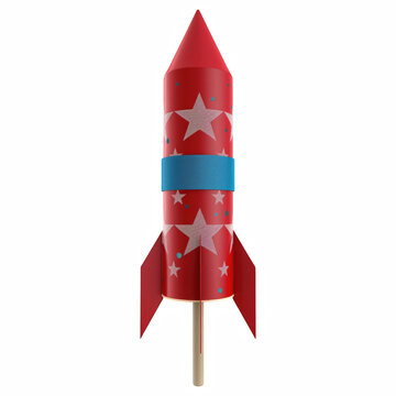 Classic Red Fireworks Rocket with Star Pattern Isolated on Transparent Background
