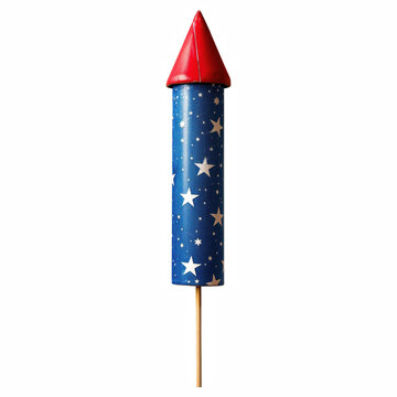 Colorful Blue Fireworks Rocket with Star Pattern Isolated on Transparent Background