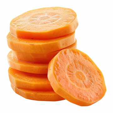 Fresh Carrot Slices Stacked and Scattered Isolated on Transparent Background